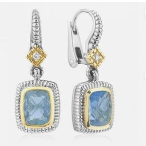 JUDITH RIPKA TWO EARRINGS BLUE TOPAZ, DIAMOND, 18K GOLD/STERLING